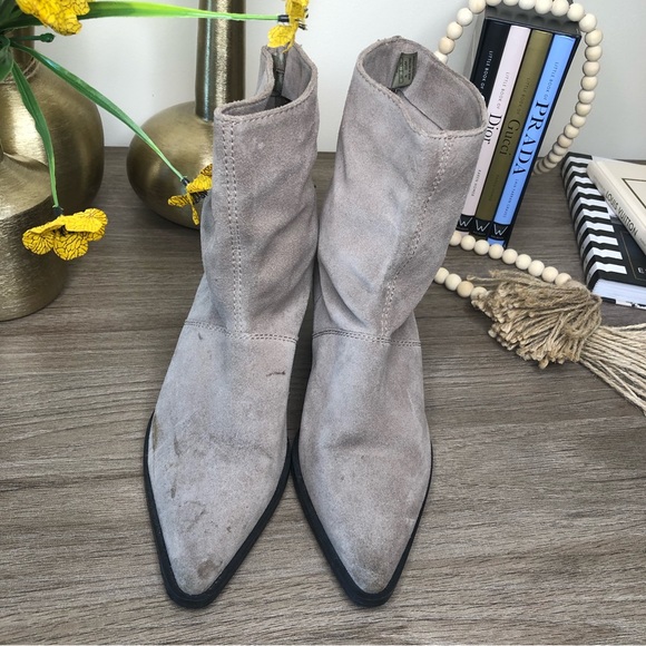 Zara Taupe Gray Suede Leather Fringe Pointed Toe Ankle Boots 36 - Picture 2 of 10